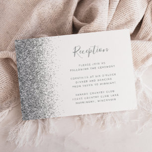 Carte D'accompagnement Réception de mariage moderne avec paillettes blanc
