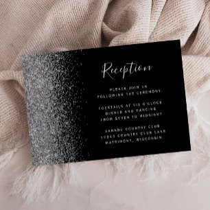 Carte D'accompagnement Réception de mariage moderne avec paillettes noire