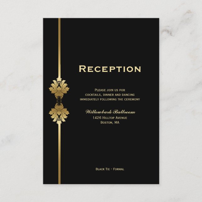 Carte D'accompagnement Réception de mariage moderne et élégante en or noi (Devant)