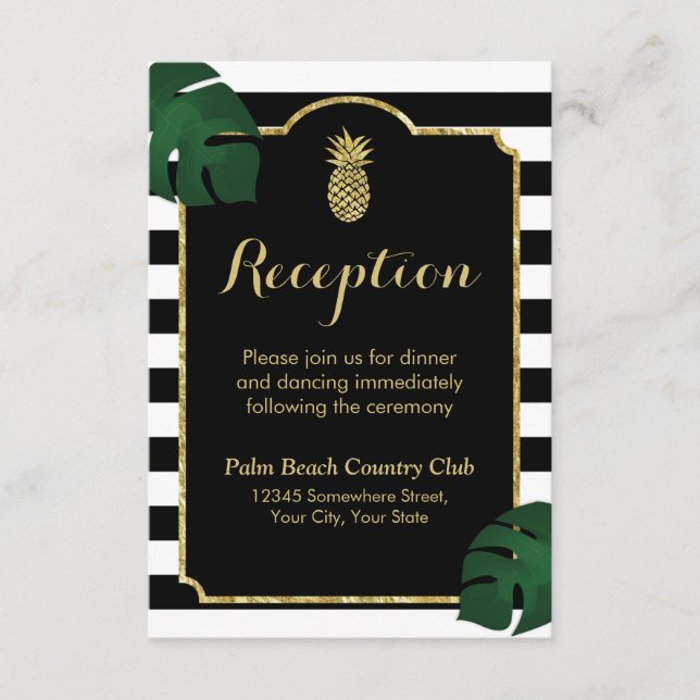 Carte D'accompagnement Réception de mariage moderne Hawaï or pineapple (Devant)