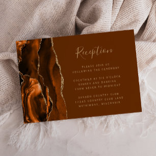 Carte D'accompagnement Réception de mariage Orange Brûlé Or Agate Marron