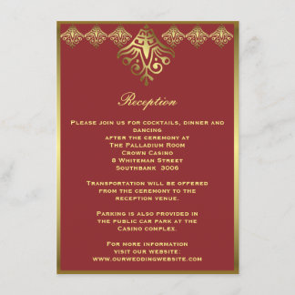 Carte D'accompagnement Réception de mariage ornemental encadrée rouge et 