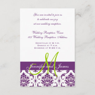 Carte D'accompagnement Réception de mariage pourpre de monogramme de