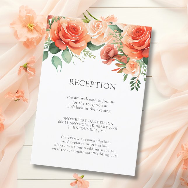 Carte D'accompagnement Réception De Mariage Rose Floral Peach (Créateur téléchargé)