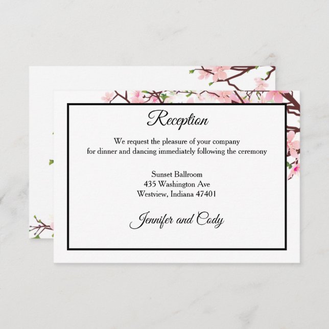 Carte D'accompagnement Réception de mariage rose pour fleurs de cerisiers (Devant / Derrière)