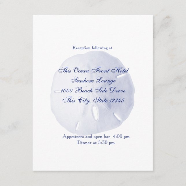 Carte D'accompagnement Réception de mariage Royal Blue Dollar de Sable (Devant)