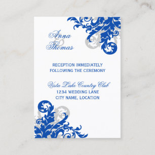 Carte D'accompagnement Réception de mariage Royal Blue Silver Flourish