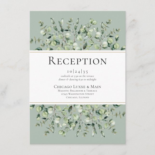 Carte D'accompagnement Réception de mariage Sage Green Eucalyptus (Devant)