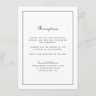 Carte D'accompagnement Réception de Mariage Script Élégant Bleu Nuit Clas