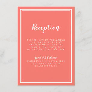 Carte D'accompagnement Réception de mariage simple Corail et cadre blanc