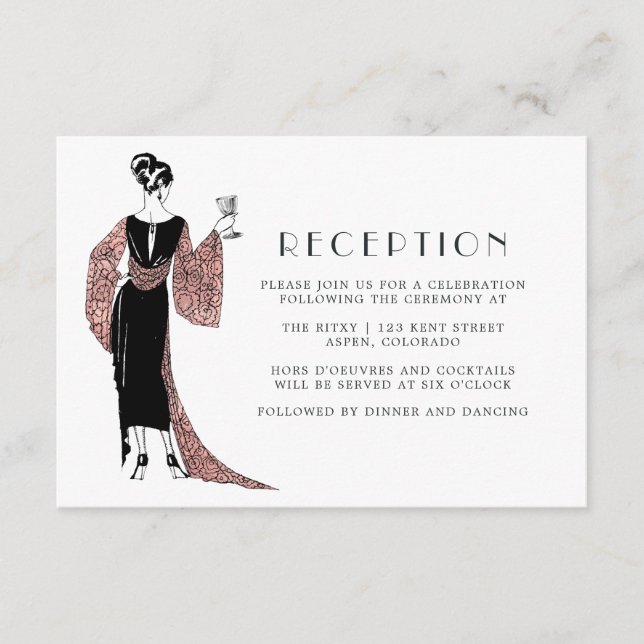 Carte D'accompagnement Réception de mariage sur le thème du vin Rose Gold (Devant)