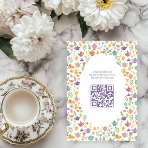 Carte D'accompagnement Réception de mariage Tea Party Code QR personnalis