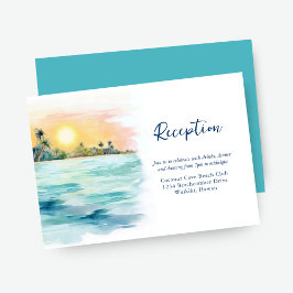 Carte D'accompagnement Réception de mariage Tropical Beach Sunset & Palms