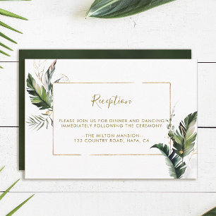 Carte D'accompagnement Réception de mariage Tropical Foliage Gold Frame