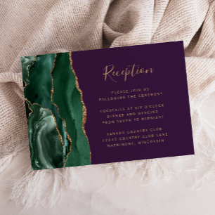 Carte D'accompagnement Réception de mariage Vert émeraude Or Agate Violet