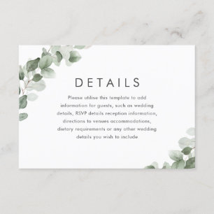 Carte D'accompagnement Réception de mariage verte moderne Détails