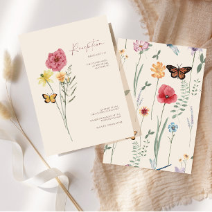 Carte D'accompagnement Réception De Mariage Whimsical Fleur sauvage rose 