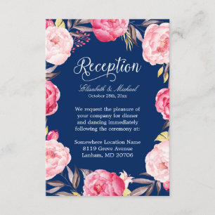 Carte D'accompagnement Réception des mariages Fleuves roses bleu marine