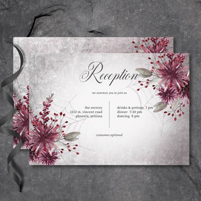 Carte D'accompagnement Réception d'Halloween gothique rustique Noir & Bou (Rustic Gothic Black & Burgundy Halloween Reception Enclosure Card)
