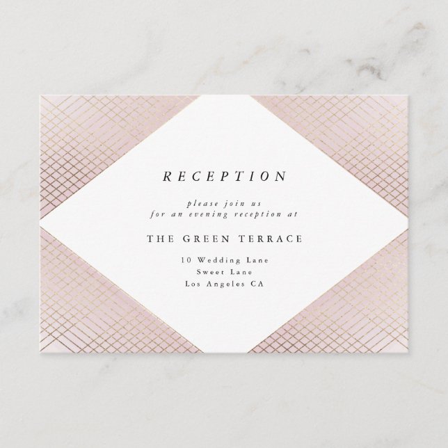 Carte D'accompagnement Réception Diamond Géométrique Rose Gold Gatsby (Devant)