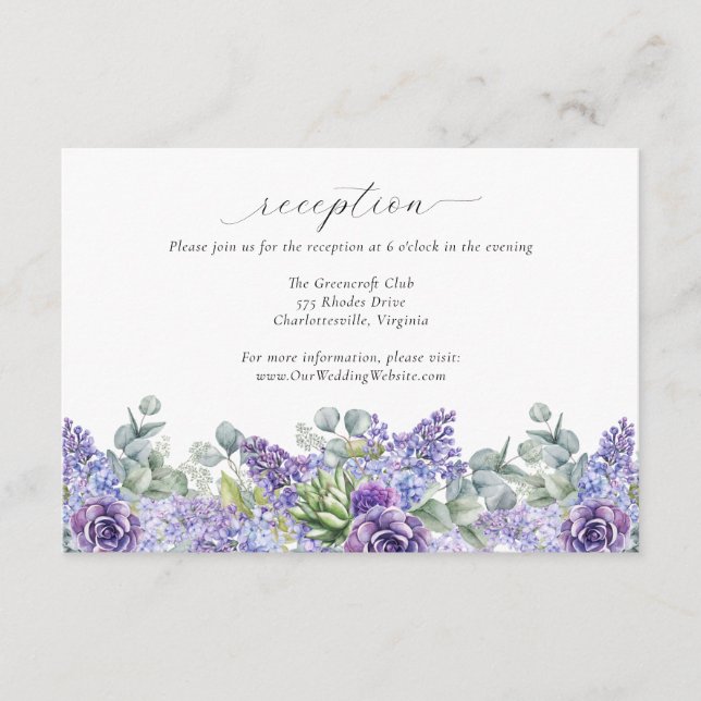 Carte D'accompagnement Réception en ligne du Mariage Floral Violet (Devant)