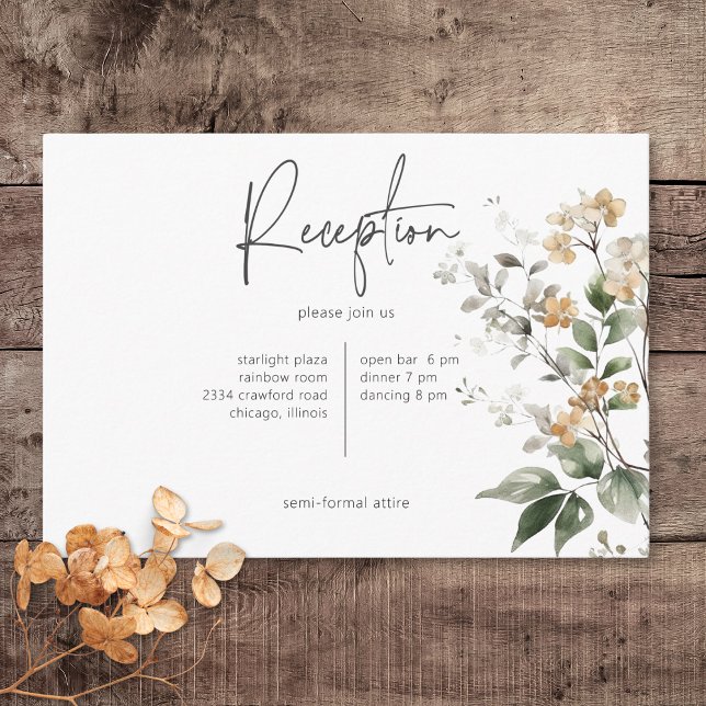 Carte D'accompagnement Réception Fleur sauvage Rustique Delicate Tan Fall (Rustic Delicate Tan Fall Wildflowers Wedding Reception Card)
