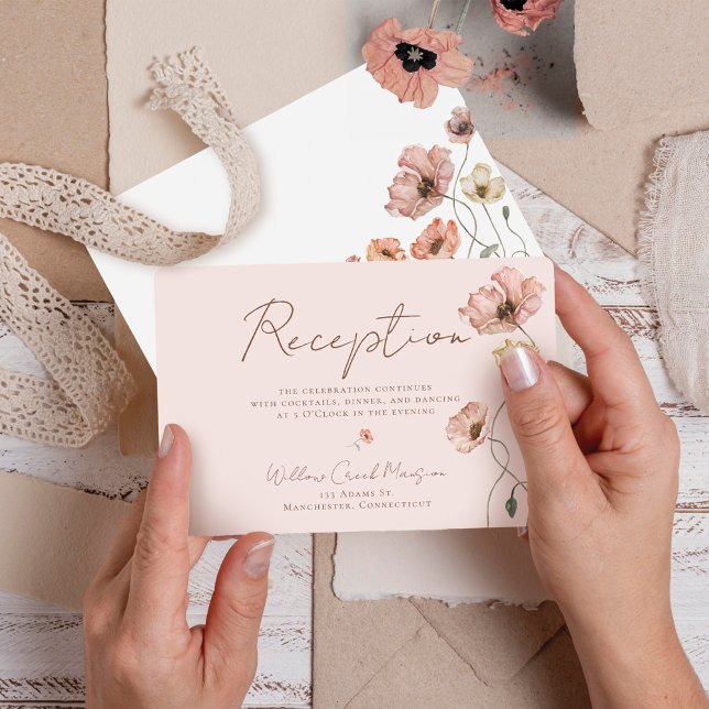 Carte D'accompagnement Réception Fleurs de Pavot d'Islande Aquarelle Bohè (Boho Watercolor Iceland Poppy Flowers Reception Enclosure Card)