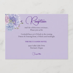 Carte D'accompagnement Réception florale de hortensia bleu lilas moderne