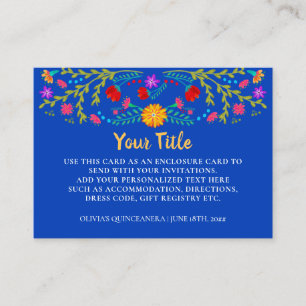 Carte D'accompagnement Réception Florale Royale Bleue Mexicaine Fiesta