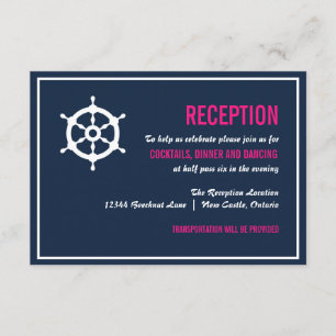 Carte D'accompagnement Réception nautique bleu marine et rose vif