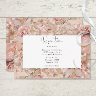 Carte D'accompagnement Réception Romantique Rose Blush Floral Monogram Ar