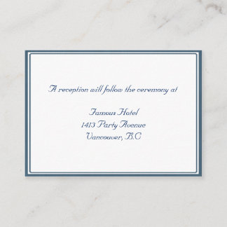 Carte D'accompagnement Réception RSVP de mariage encadré bleu marine / bl