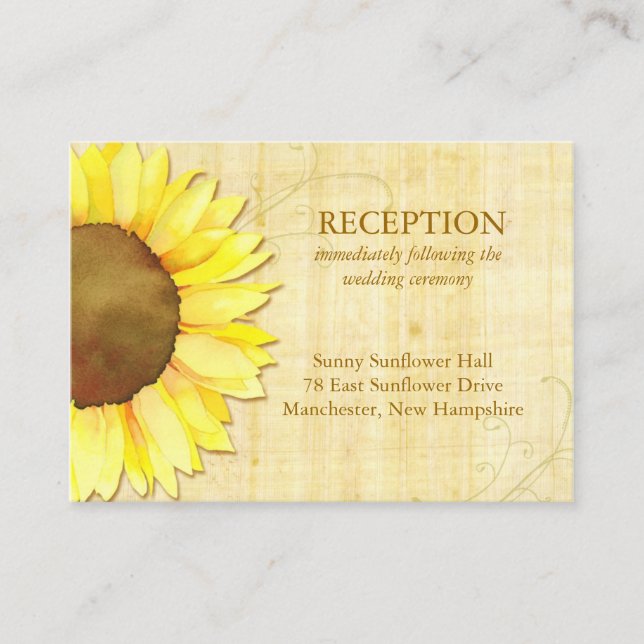 Carte D'accompagnement Réception Rustique de mariage de tournesol (Devant)