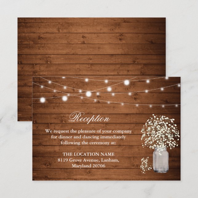 Carte D'accompagnement Réception Rustique des lumières du souffle du bébé (Devant / Derrière)