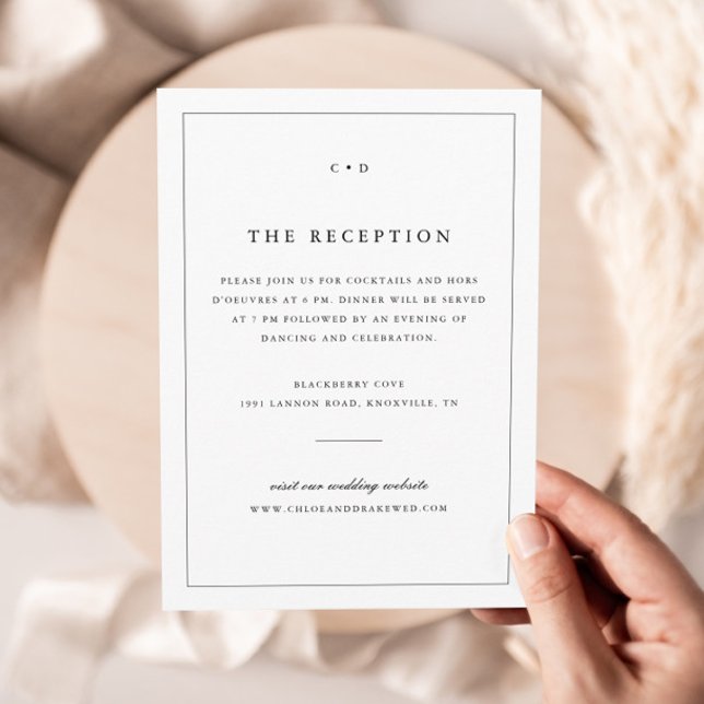 Carte D'accompagnement Réception simple en noir et blanc Mariage Monogram (Simple Monogram Wedding Reception Enclosure Cards.)