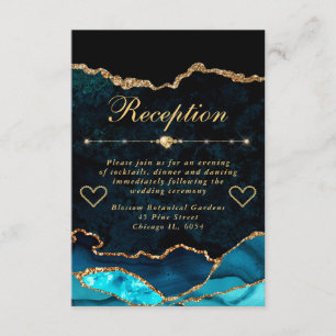 Carte D'accompagnement Réception Turquoise et Or Faux Paillettes d'Agate