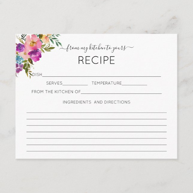 Carte D'accompagnement Recette Aquarelle Rose De Ma Cuisine à La Vôtre (Devant)