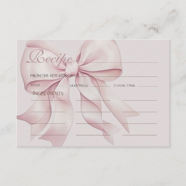 Carte D'accompagnement Recette de Baby Shower Mariage Ruban Rose (Devant)