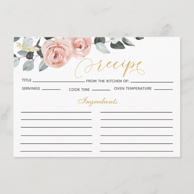 Carte D'accompagnement Recette de Fête des mariées Rose Dusty Eucalyptus (Devant)
