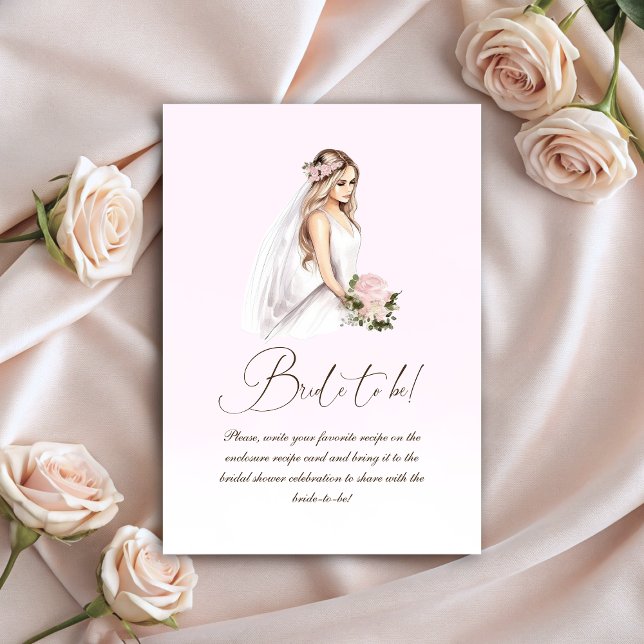 Carte D'accompagnement Recette élégante et tendre rose pour une douche de (Elegant Tender Pink Bridal Shower Recipe Enclosure Card)