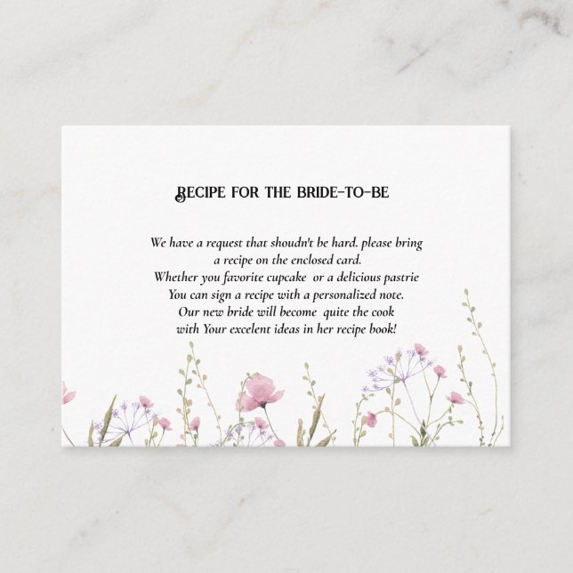 Carte D'accompagnement Recette fleur sauvage de demande de douche de mari (Devant)