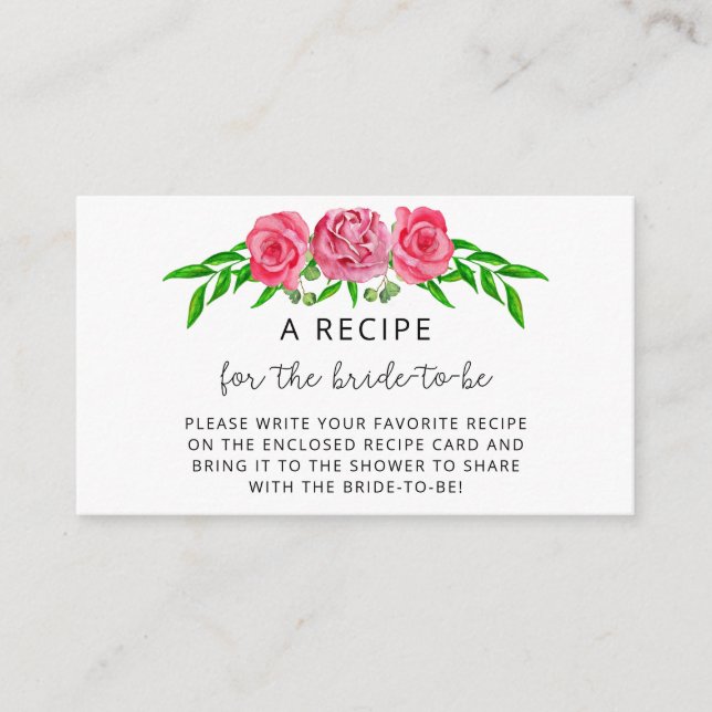 Carte D'accompagnement Recette florale rose pour la future mariée  (Devant)