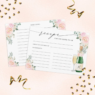 Carte D'accompagnement Recette pour la mariée d'être Champagne Floral