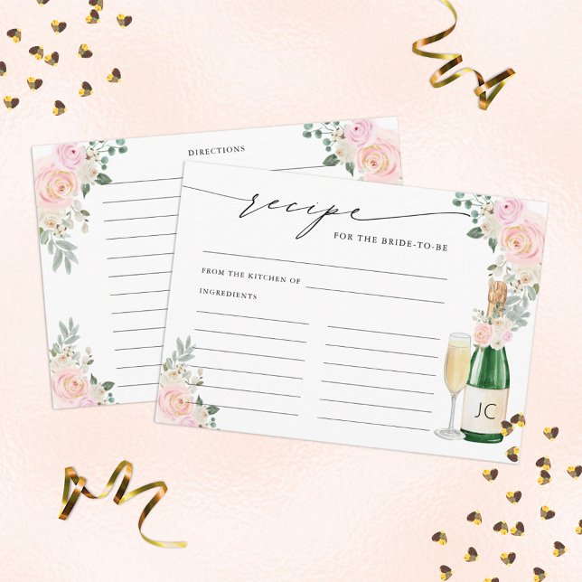 Carte D'accompagnement Recette pour la mariée d'être Champagne Floral (Créateur téléchargé)