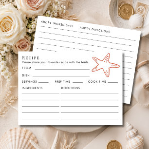 Carte D'accompagnement Recette Thème Étoile de Mer pour la Mariée Enterre
