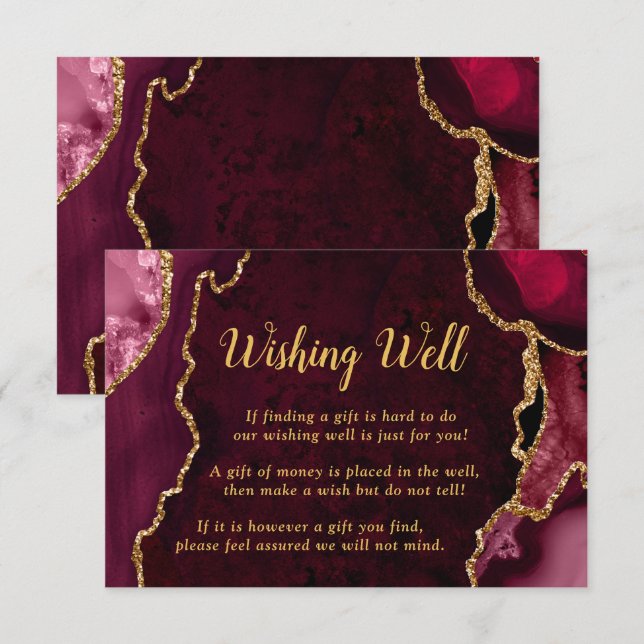 Carte D'accompagnement Red and Gold Agate Wedding Wishing Well (Devant / Derrière)