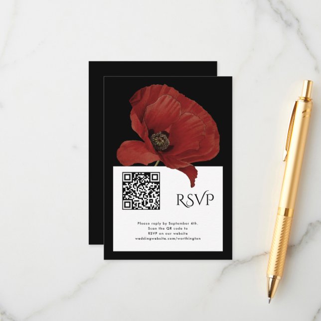 Carte D'accompagnement Red Black moderne RSVP avec Mariage de code QR (Devant/Arrière en situation)