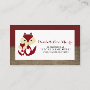 Carte D'accompagnement Red Fox Burlap Baby shower Registre des cadeaux