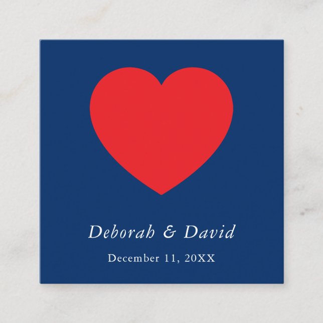 Carte D'accompagnement Red Heart Blue Modern Minimalist Wedding (Devant)