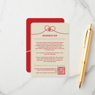 Carte D'accompagnement Red Knot Union Double Bonheur Mariage chinois